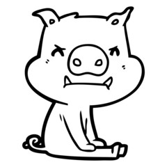 angry cartoon pig sitting