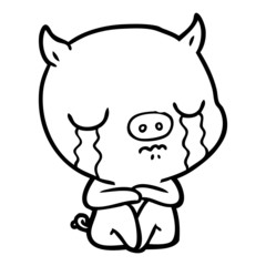 cartoon sitting pig crying