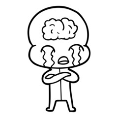 cartoon big brain alien crying