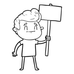 happy cartoon man with sign