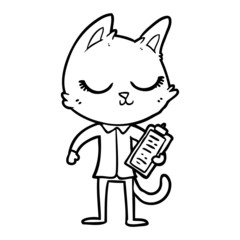 calm cartoon cat with clipboard