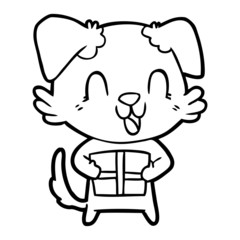 laughing cartoon dog with christmas present