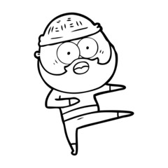 cartoon surprised bearded man dancing