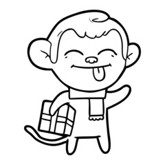 funny cartoon monkey with christmas present