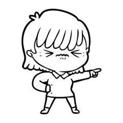 annoyed cartoon girl pointing