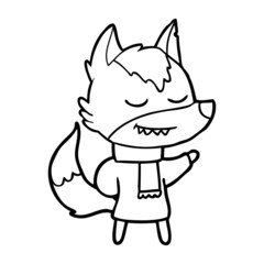 friendly cartoon wolf wearing scarf