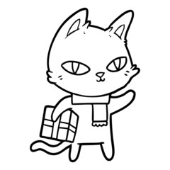 cartoon cat with gift