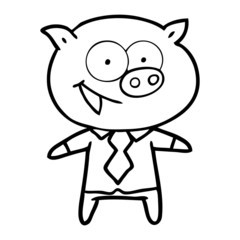 cheerful pig in office clothes