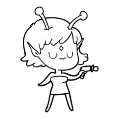 cartoon alien girl with ray gun