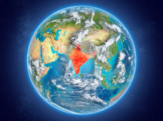 Fototapeta na wymiar India on planet Earth in space
