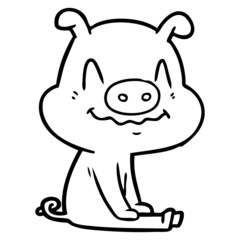 Fototapeta premium nervous cartoon pig sitting