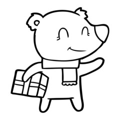 friendly bear with xmas gift and scarf