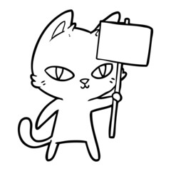 cartoon cat waving sign 
