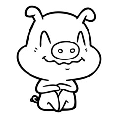 nervous cartoon pig sitting