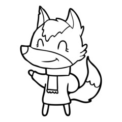 friendly cartoon wolf in winter clothes