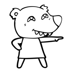 cartoon pointing bear girl showing teeth