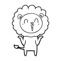 laughing lion cartoon shrugging shoulders