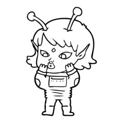 pretty cartoon nervous alien girl