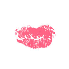 Pink lips track print. Stamp of mouth. Vector illustration.