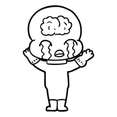 Obraz premium cartoon big brain alien crying