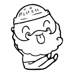 sitting man with beard sticking out tongue