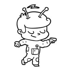 friendly cartoon spaceman pointing