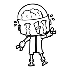 Obraz premium cartoon crying robot waving