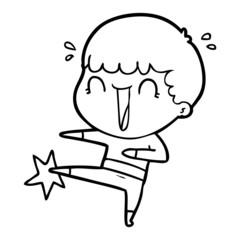 laughing cartoon man karate kicking