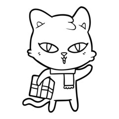 cartoon cat with a present