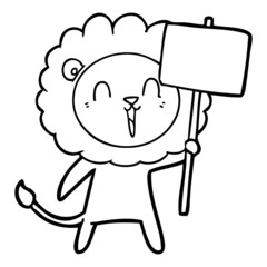 laughing lion cartoon with placard