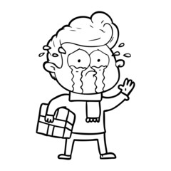 cartoon crying man with present