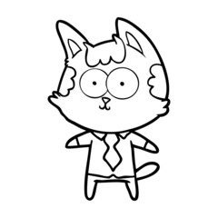 happy cartoon cat office worker