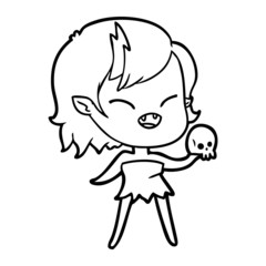 cartoon laughing vampire girl with skull
