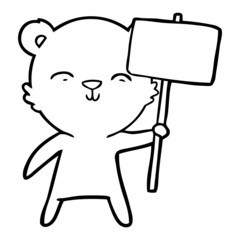 happy cartoon bear with sign