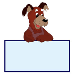 Amazing dog with blank template for text, cartoon on white background,
