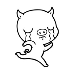 cartoon running pig crying