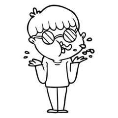 cartoon boy wearing spectacles shrugging shoulders