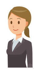 The business woman in suit is facing diagonally