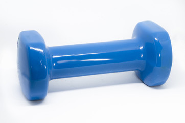 blue dumbbell isolated on a white background