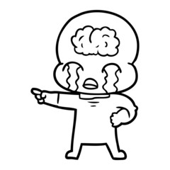 cartoon big brain alien crying and pointing