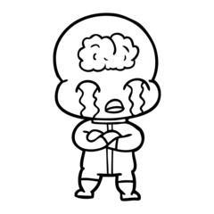 cartoon big brain alien crying
