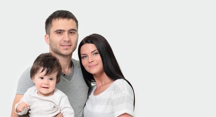 Fototapeta premium happy smiling family isolated over white