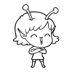 cartoon happy alien girl