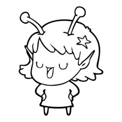happy alien girl cartoon
