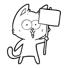 funny cartoon cat with sign
