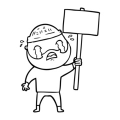 cartoon bearded protester crying