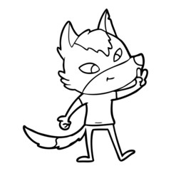 Obraz premium friendly cartoon wolf giving peace sign