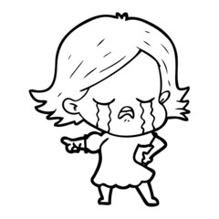 cartoon girl crying and pointing