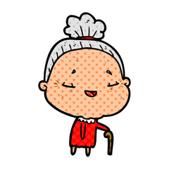 cartoon old woman with walking stick
