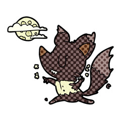 cartoon halloween werewolf changing in moonlight